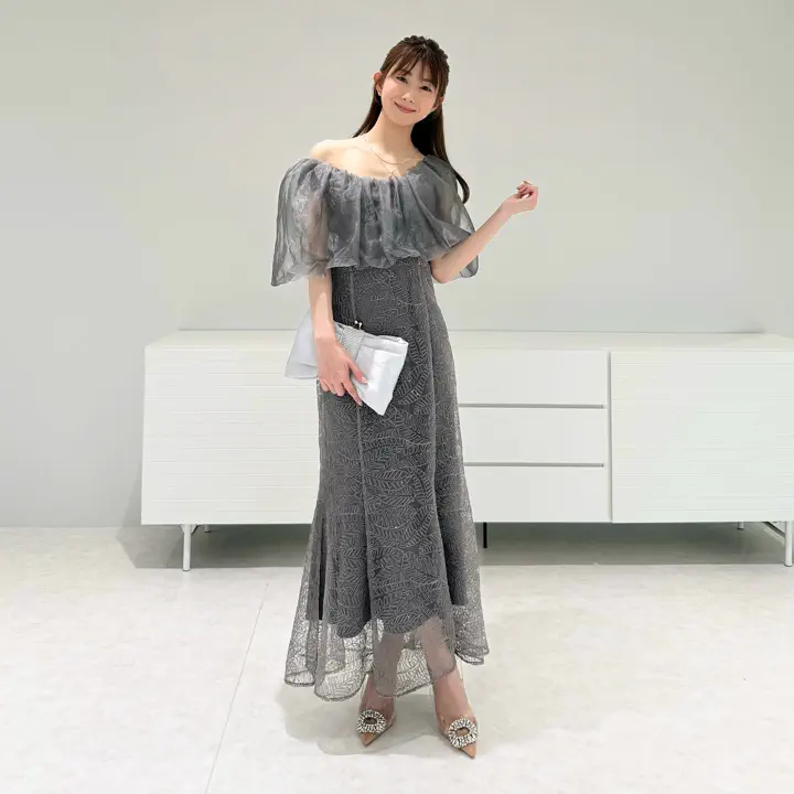 当日発送】2WAYオフショルダーパフスリーブマーメイドドレス