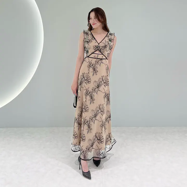 LEJA LUXE】フラワーシアーレースAラインドレス/パーティードレス