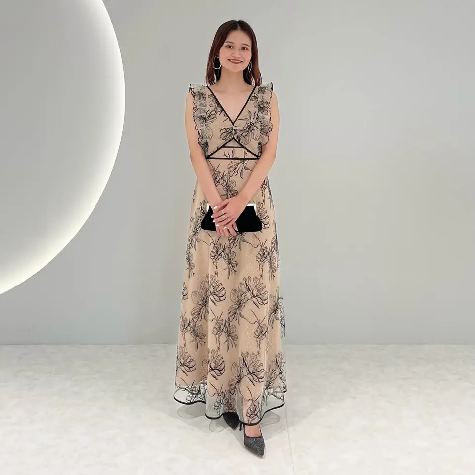 LEJA LUXE】フラワーシアーレースAラインドレス/パーティードレス