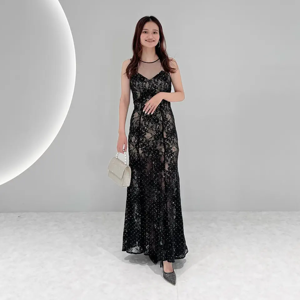 LEJA LUXE】レースストーンスパンコールフラワーマーメイドドレス