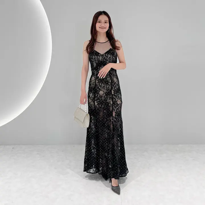 LEJA LUXE】レースストーンスパンコールフラワーマーメイドドレス