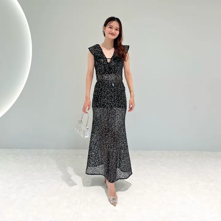 LEJA LUXE】Vネックラメタイトマーメイドドレス