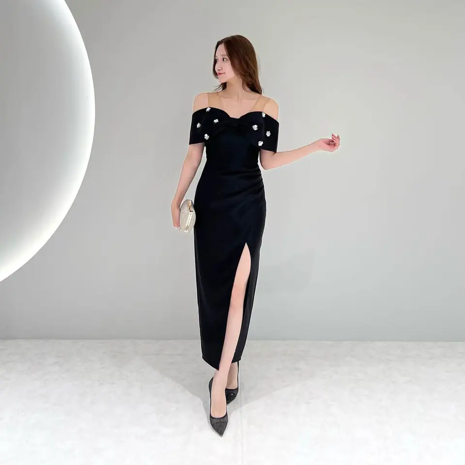 Lejaドレス LEJA LUXE】2WAYフラワーオフショルダースリットドレス