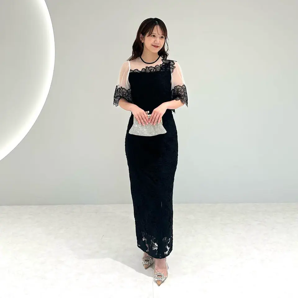 当日発送】シアーレースフラワーIラインワンピース結婚式ドレス