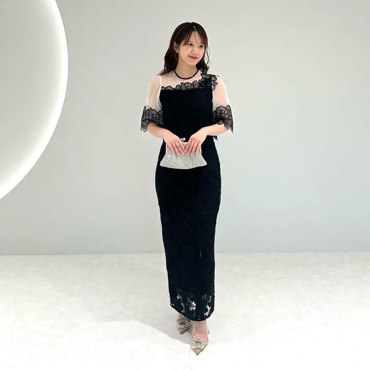 当日発送】シアーレースフラワーIラインワンピース結婚式ドレス