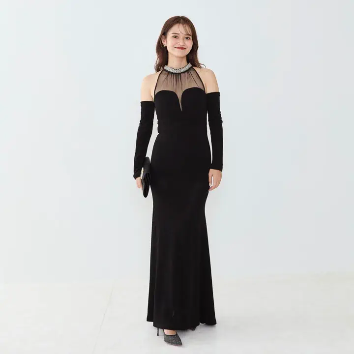 LEJA LUXE】2WAYシアーネックビジューデザインブラックマーメイド