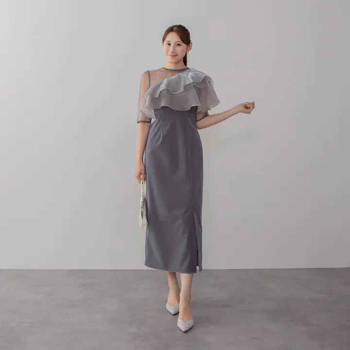 当日発送】アシンメトリーティアードフリル3WAYベロアワンピース結婚式
