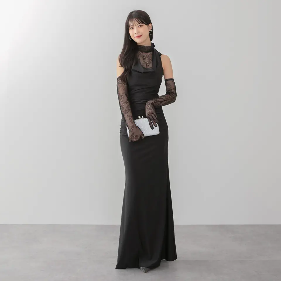 LEJA LUXE】2WAYシアーレースグローブクラシックブラックマーメイド