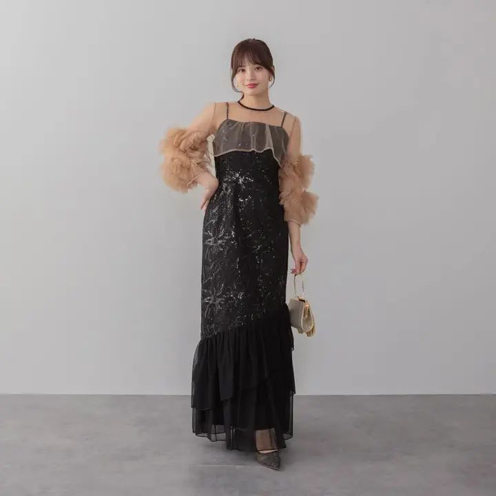 当日発送】フラワースパンコールチュールフリルスリーブIライン