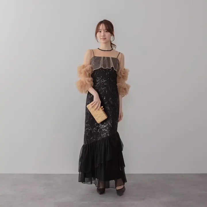 当日発送】フラワースパンコールチュールフリルスリーブIライン