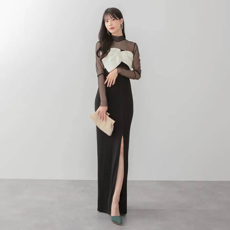 LEJA LUXE】フロントツイストデザインシアースリットIラインドレス