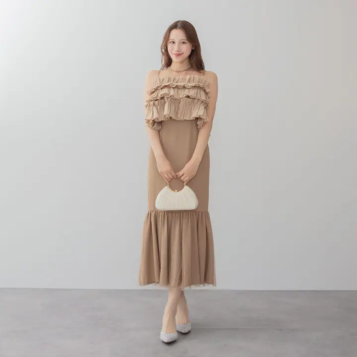 当日発送】3WAYアシンメトリーチュールフリルワンピースドレス