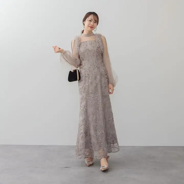 当日発送】フラワースパンコールチュールフリルロングスリーブ