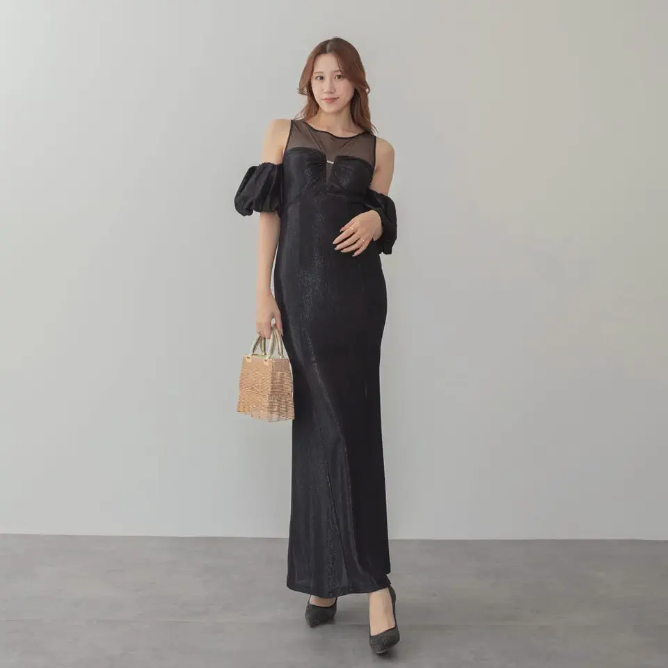 LEJA LUXE】ラメシャイニーシアーデコルテマーメイドドレス