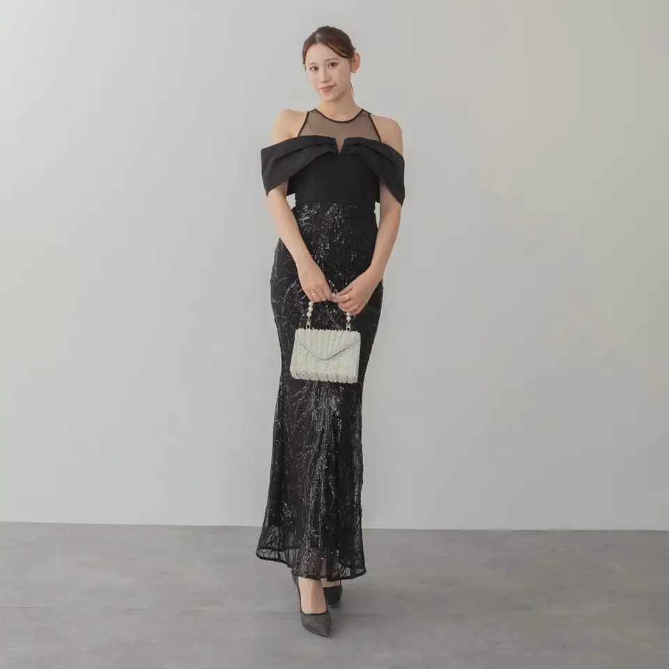 LEJA LUXE】シースルーオフショルダーデザインスパンコールマーメイド