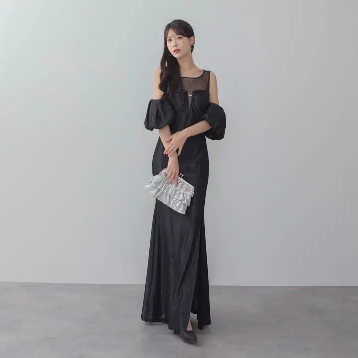 LEJA LUXE】ラメシャイニーシアーデコルテマーメイドドレス