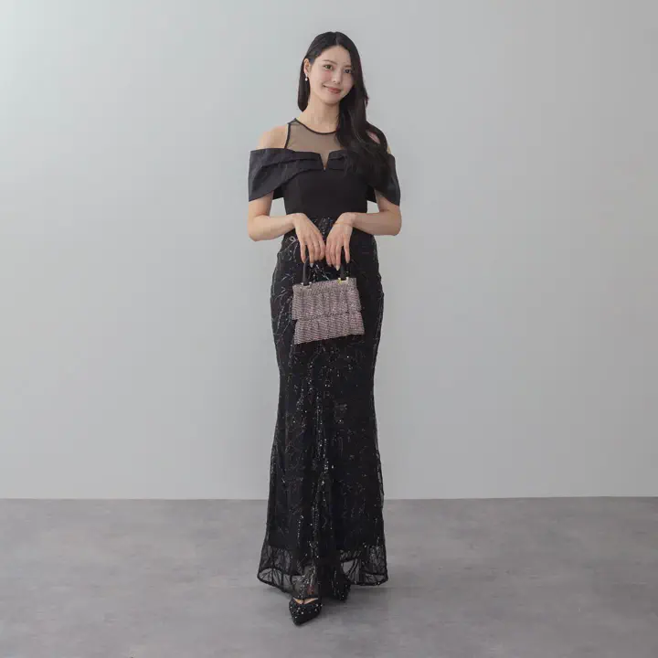 LEJA LUXE】シースルーオフショルダーデザインスパンコールマーメイド