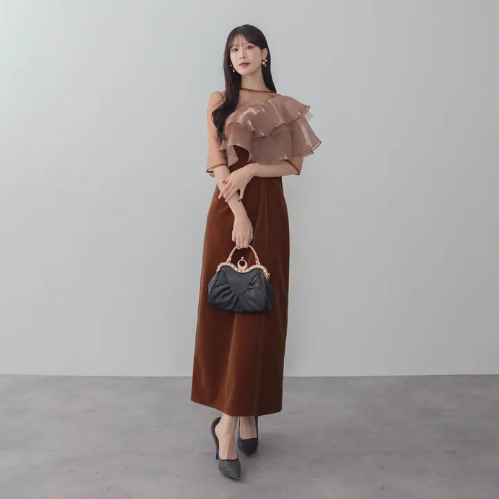 当日発送】アシンメトリーティアードフリル3WAYベロアワンピース結婚式