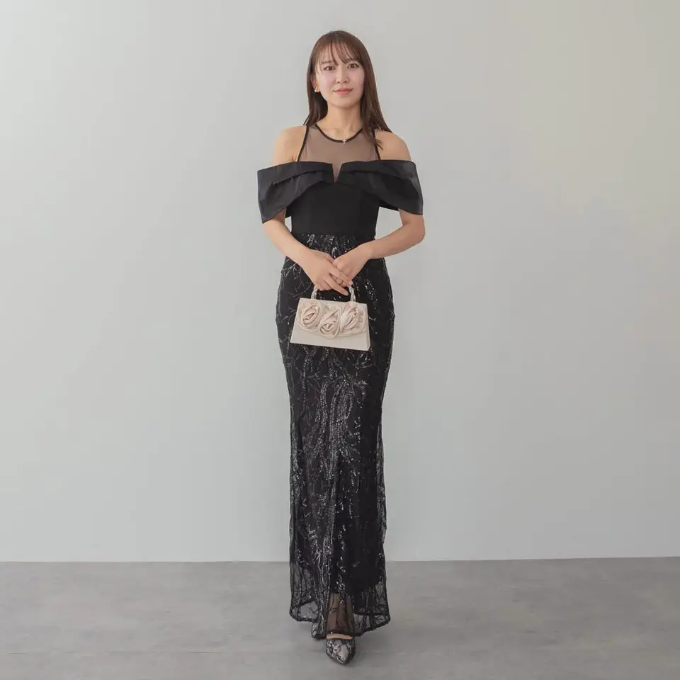LEJA LUXE】シースルーオフショルダーデザインスパンコールマーメイド