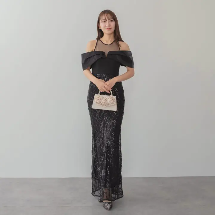 LEJA LUXE】シースルーオフショルダーデザインスパンコールマーメイド
