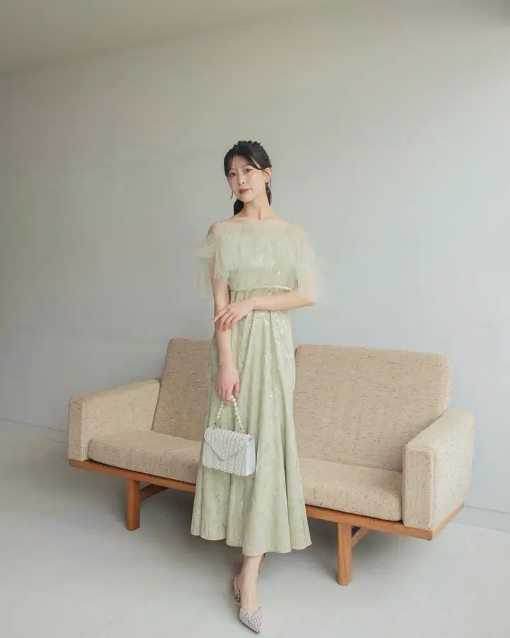 当日発送】チュールフリルボレロペイントマーメイドワンピース結婚式