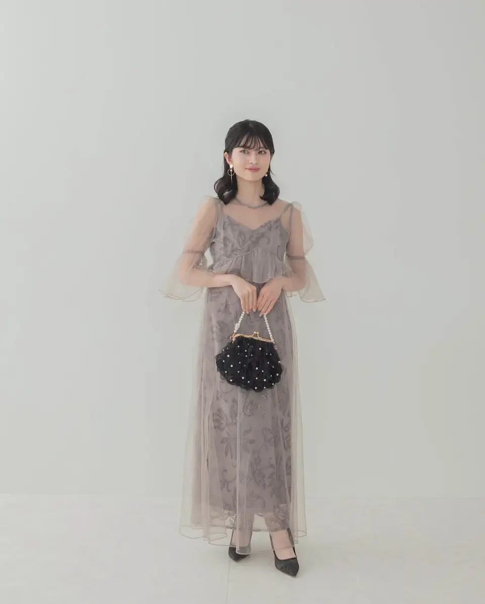 当日発送】フラワースパンコールチュールシアーキャミワンピース
