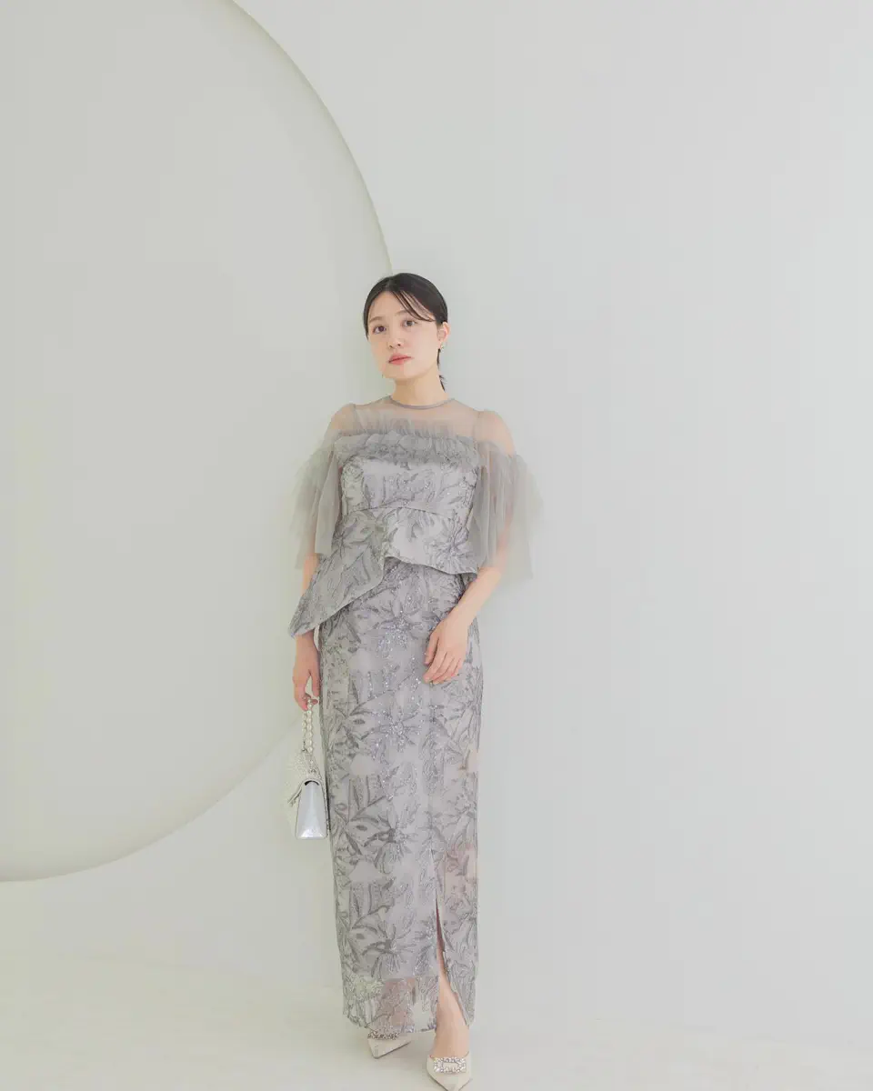 当日発送】シアーチュールアシンメトリーペプラムスリットセットアップ