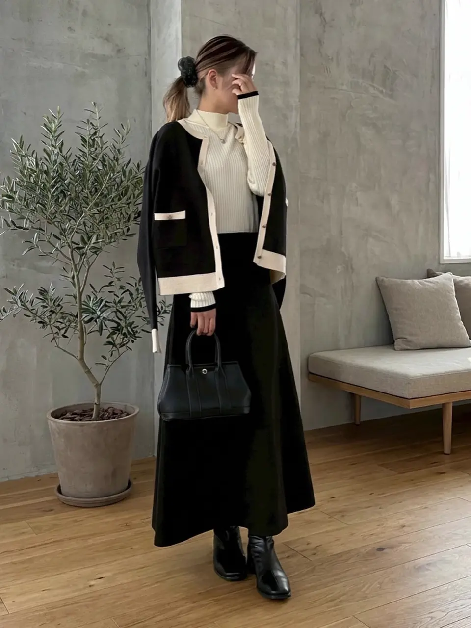 ボトルネックリブニットトップス 春 秋 冬 M レディース ≪ゆうメール