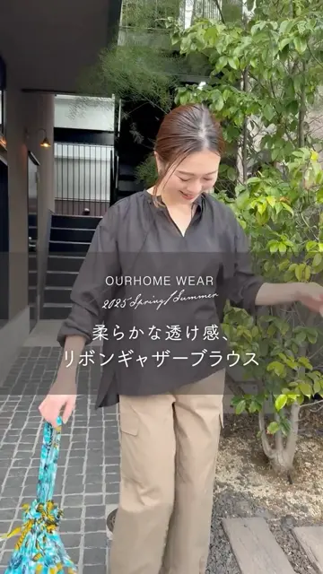 柔らかな透け感、リボンギャザーブラウス – OURHOME