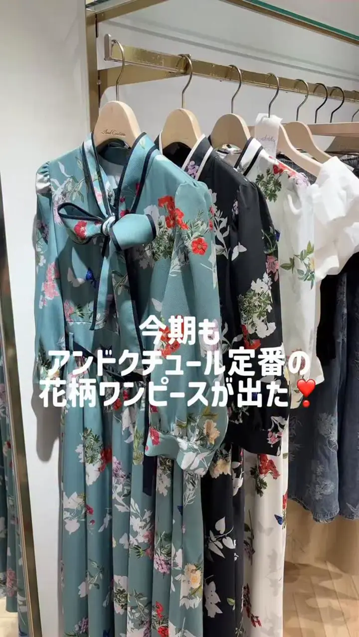 クラシックフラワープリント7分袖ワンピース