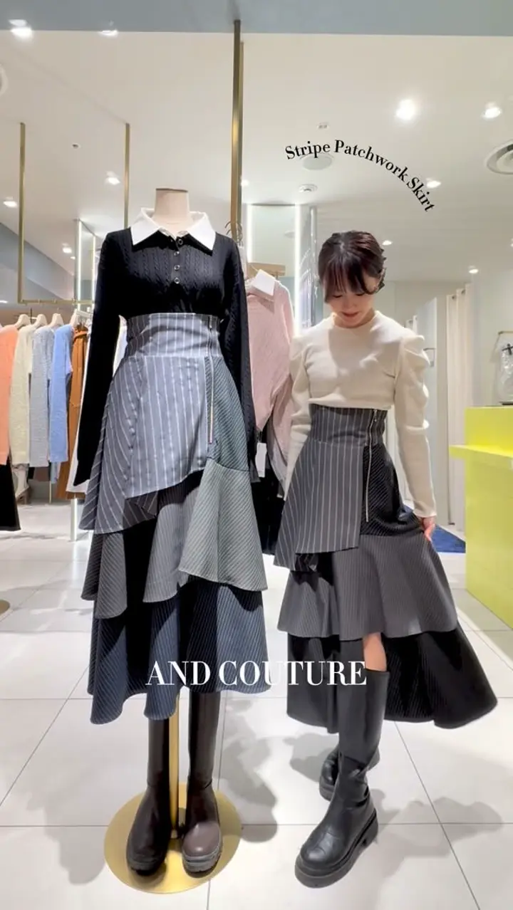 ストライプパッチワークスカート(S ネイビー): AND COUTURE｜公式