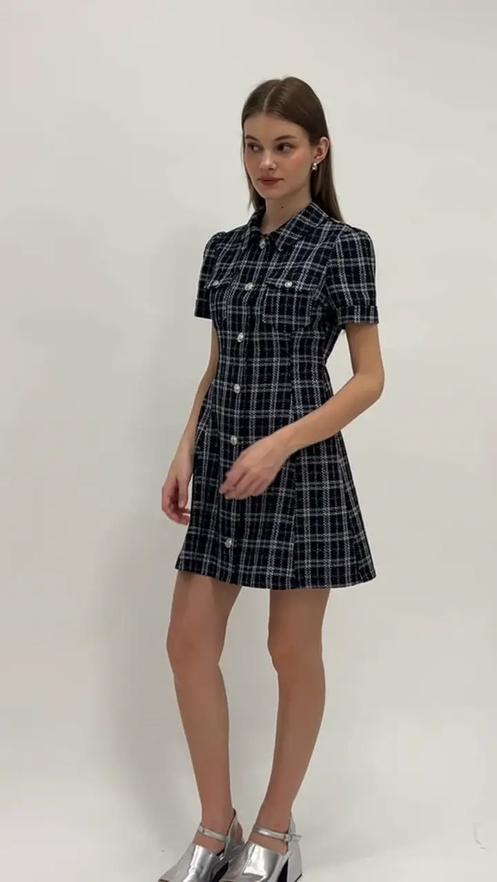 sheller シェリエ ツイードチェックミニワンピース サマーツイードチェックシャツミニワンピース | ワンピース | REDYAZEL