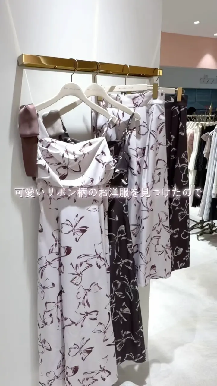 リボンプリントアシメショルダーキャミワンピース | ワンピース