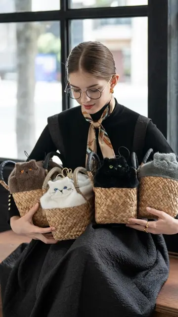 楽天市場】ねこモチーフ かごバッグ ファー【Minetpluche