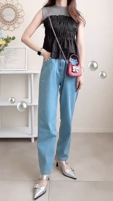 新川優愛さん着用】パール調ボタン付デニムパンツ【美人百花掲載 