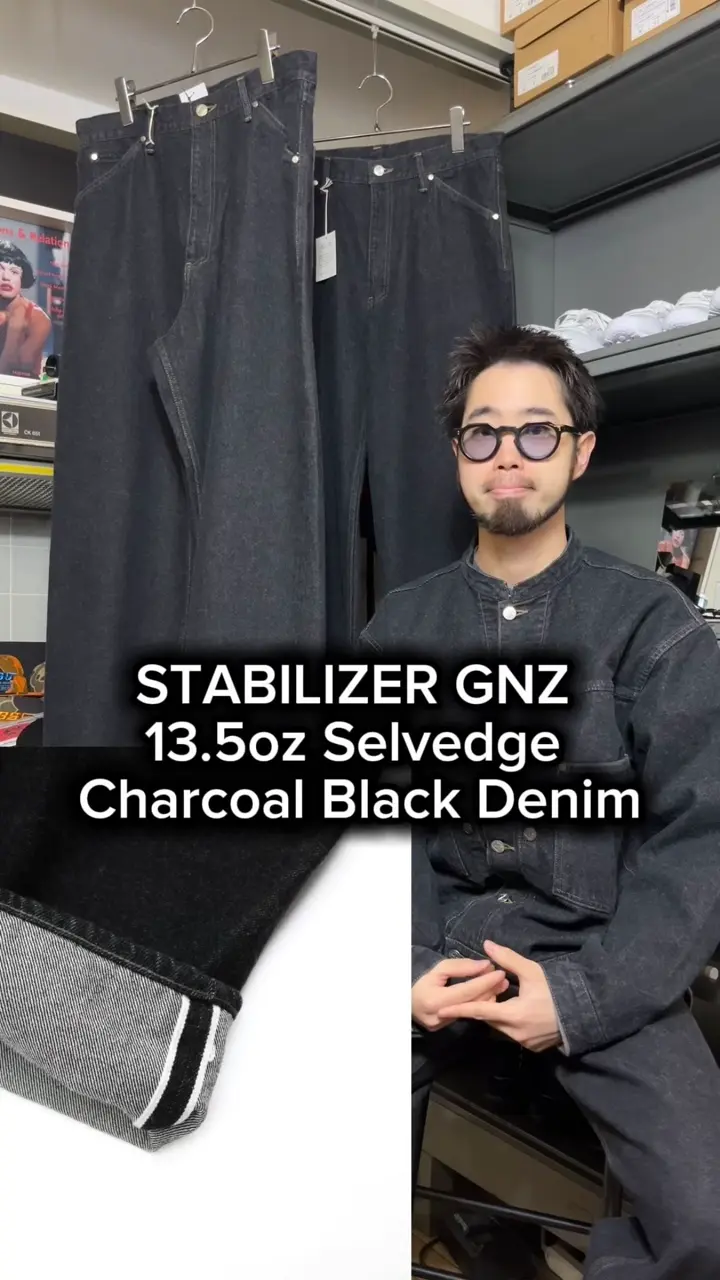 ハシーム STABILIZER GNZ BAGGY 13.5oz Selvedge Charcoal Black Denim