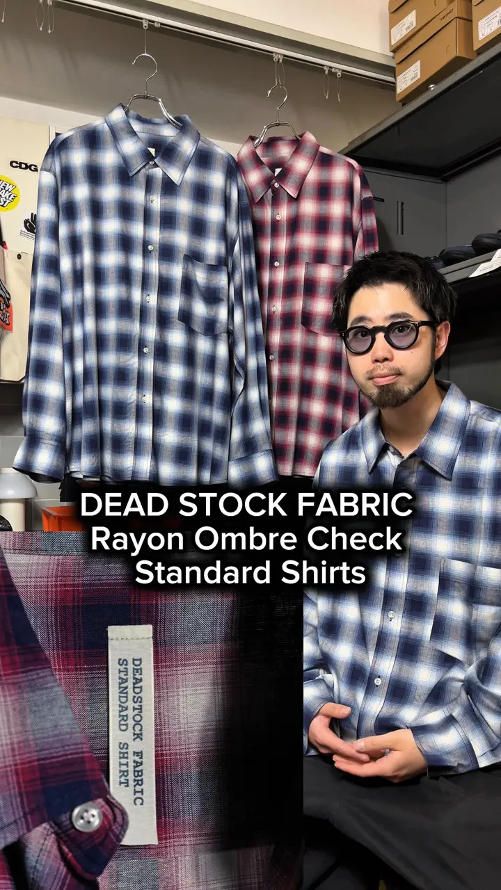 DEAD STOCK FABRIC Rayon Ombre Check Standard Shirts / BLUE