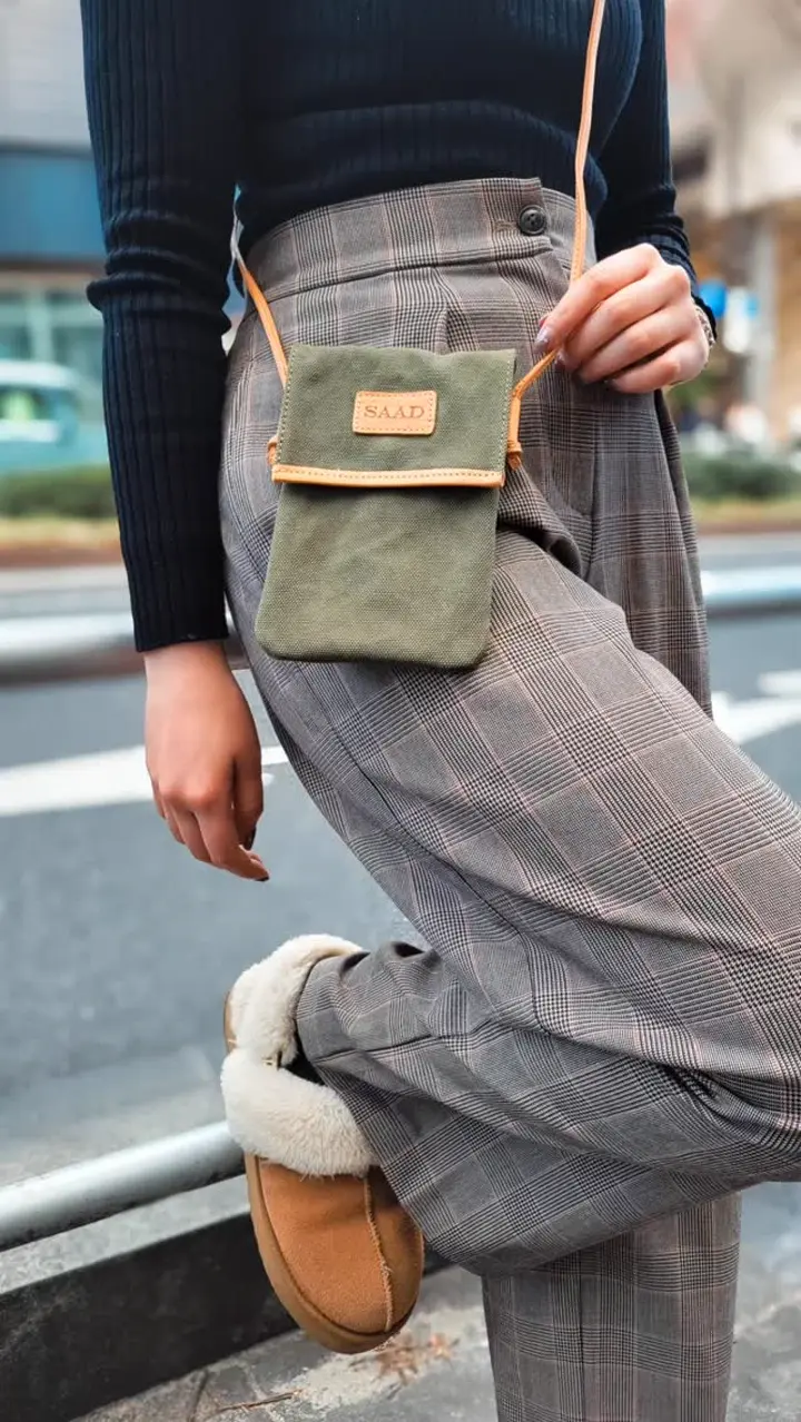 ショルダーバッグ/オリーブ/キャンバス/サドルレザー｜全てのレザー