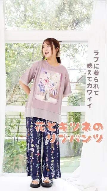 トップス is ScoLar イズ スカラー 552267 花瓶柄シフォン切替プルオーバー フェミニン ガーリー 原宿系 個性的 ポイント 552267：花瓶柄シフォン切替プルオーバーの通販-ScoLar