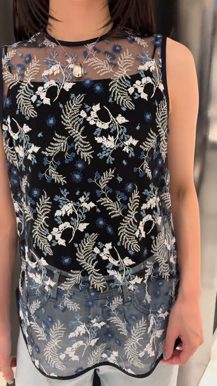 Mame Kurogouchi / マメクロゴウチ | Tulle Embroidered Top / フラワー エンブロイダリー トップス / インナー付き | 1 | green | レディース Mame Kurogouchi / マメクロゴウチ | Tulle Embroidered Top