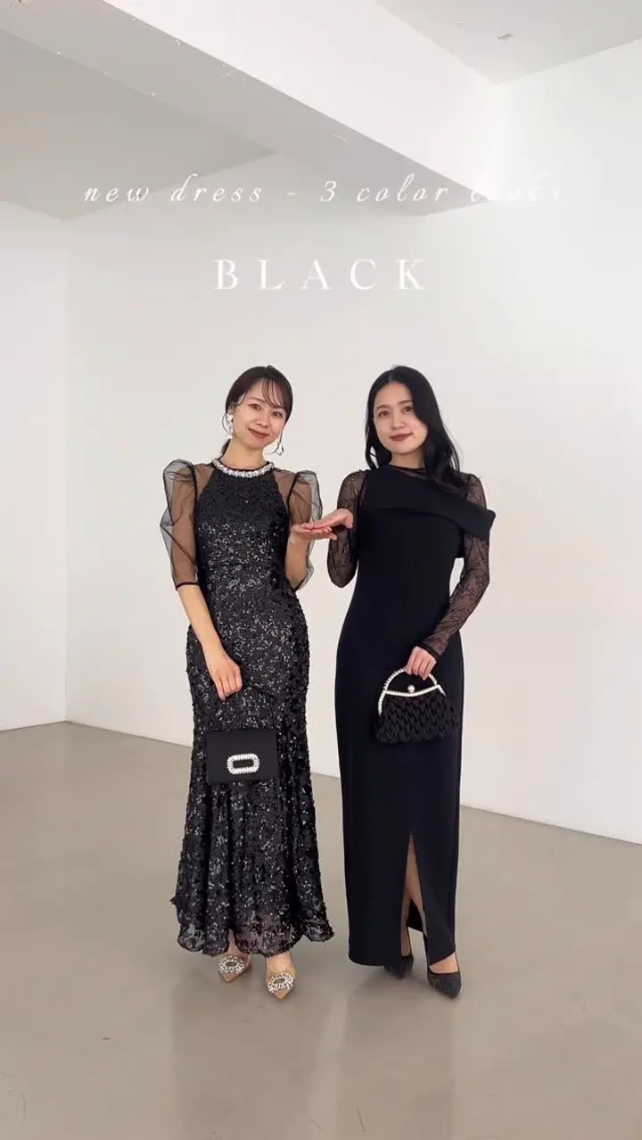 SOLD OUT】ビジューネックスパンコールシアーマーメイドワンピースドレス