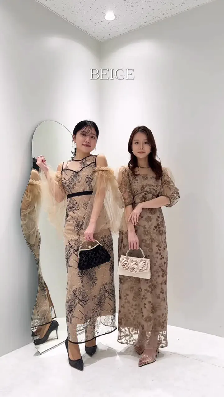 SOLD OUT】ビジューネックスパンコールシアーマーメイドワンピースドレス