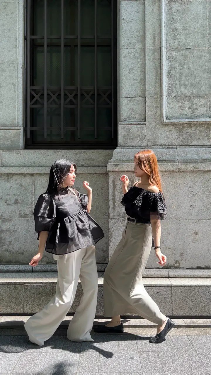 当日発送】シアーオーガンジーハイネックバックリボンブラウス