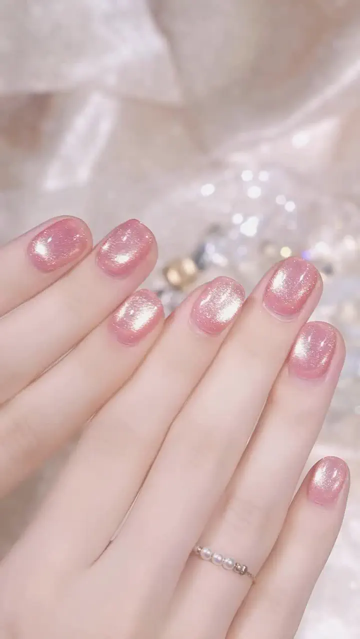 当日発送】水光ネイルピンクシンプルワンカラーマグネットショート