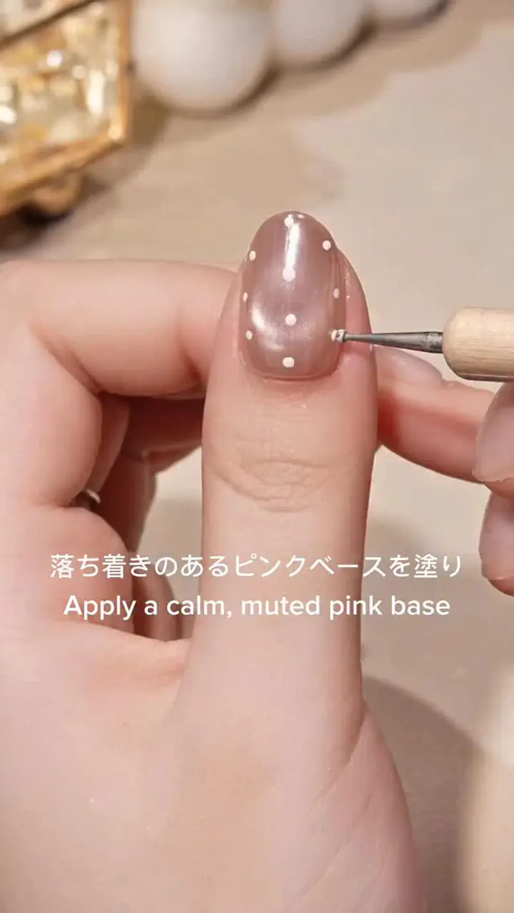当日発送】水光ネイルピンクマグネットドットデザインミラーオーバル
