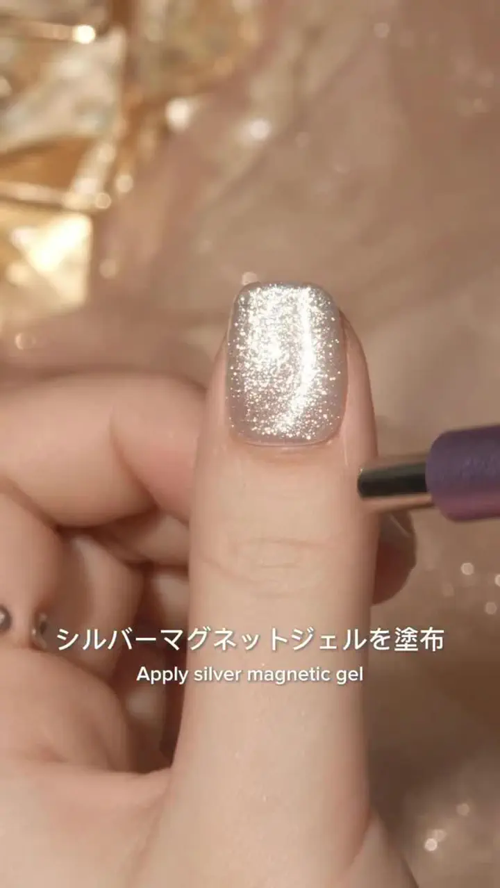 当日発送】水光ネイルブラウンニュアンスシルバーマグネットホイル