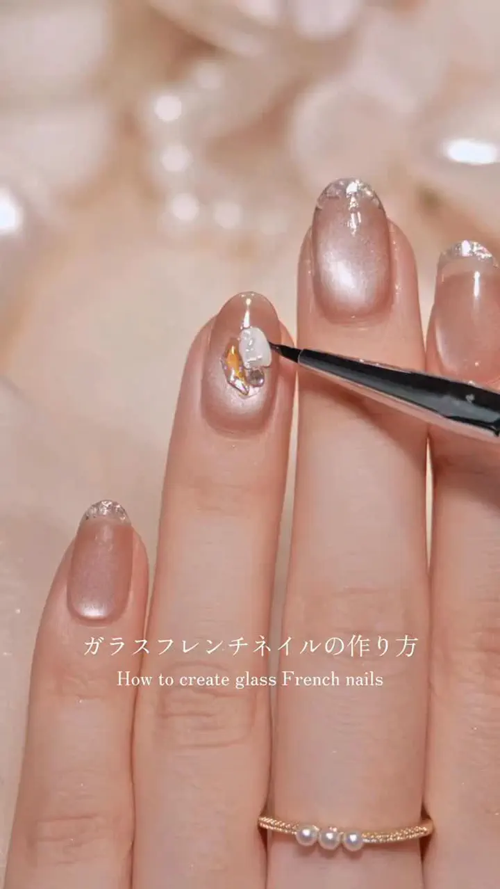 当日発送】水光ネイルピンクマグネットガラスフレンチシェルストーン