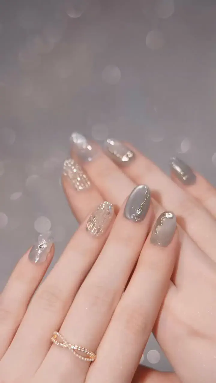 当日発送】水光ネイルブルーホワイトニュアンスゴールドミラーアート