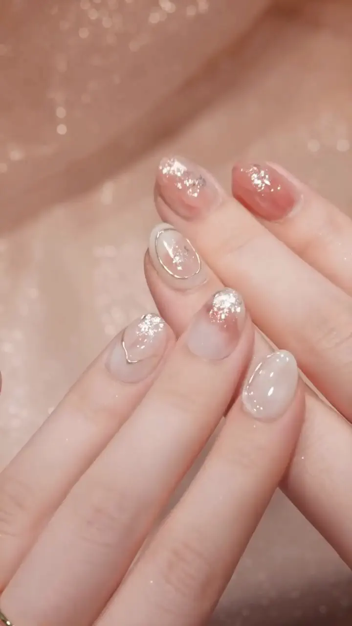 当日発送】水光ネイルピンクホワイトニュアンスミラーラインラメ