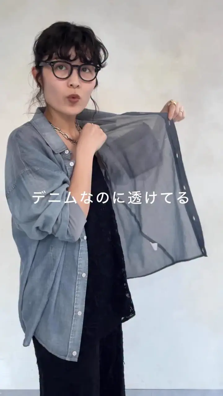 累計販売数7000枚突破！】【透けデニムシャツ】袖リブシアーデニム